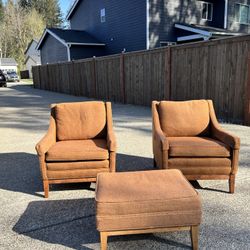   2-Mid-century modern occasional chairs and 1- ottoman