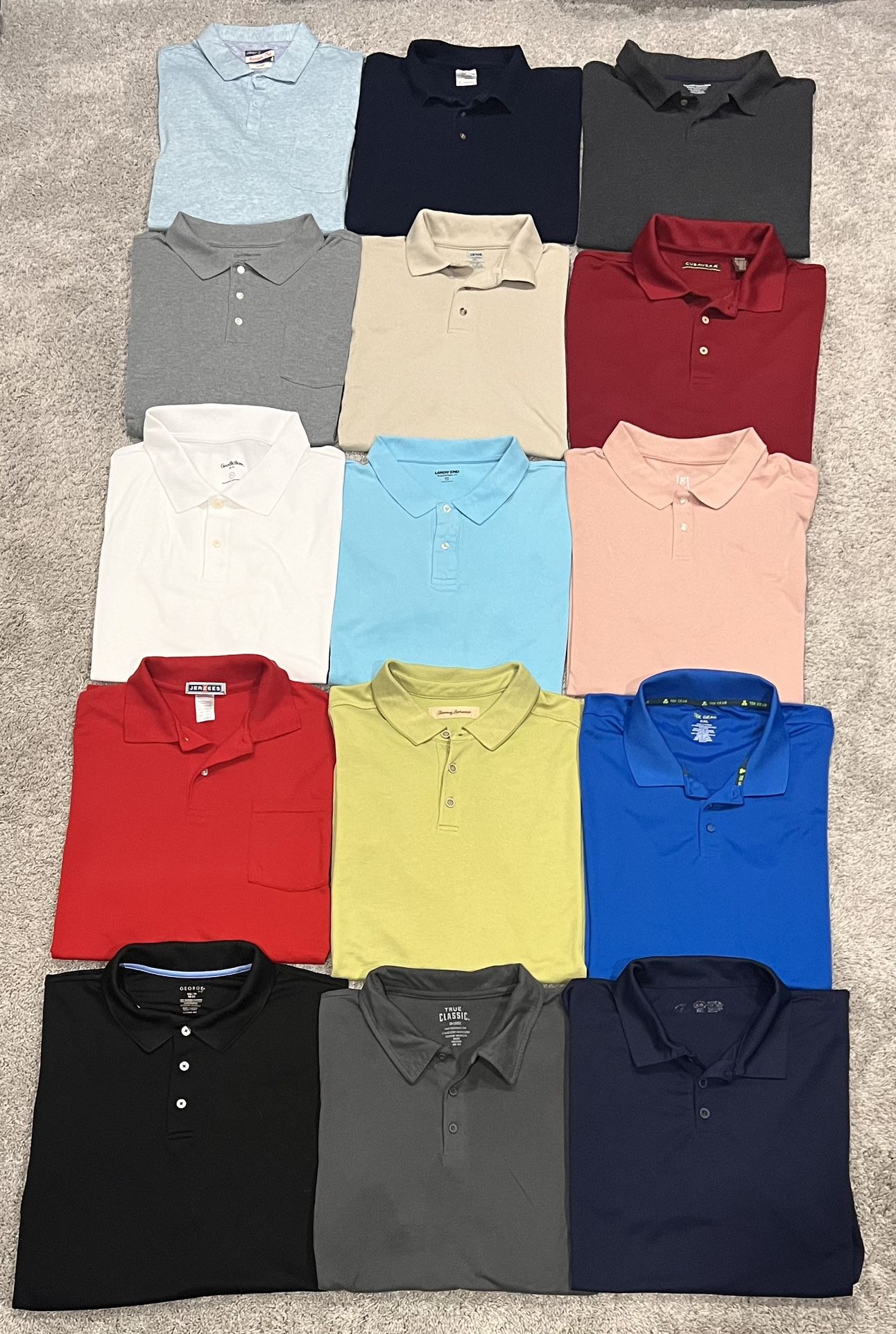 Qty 33 Men’s Size (XXL) Double Extra Large Short Sleeve Casual Polo Shirts Various Color & Brands