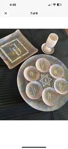Passover Seder Plates Matza Holder & Elijah Goblet W/Saucer USED Rare Pastel