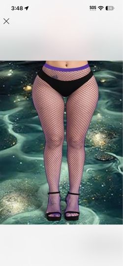 Purple Fishnet Tights with Purple Waistband