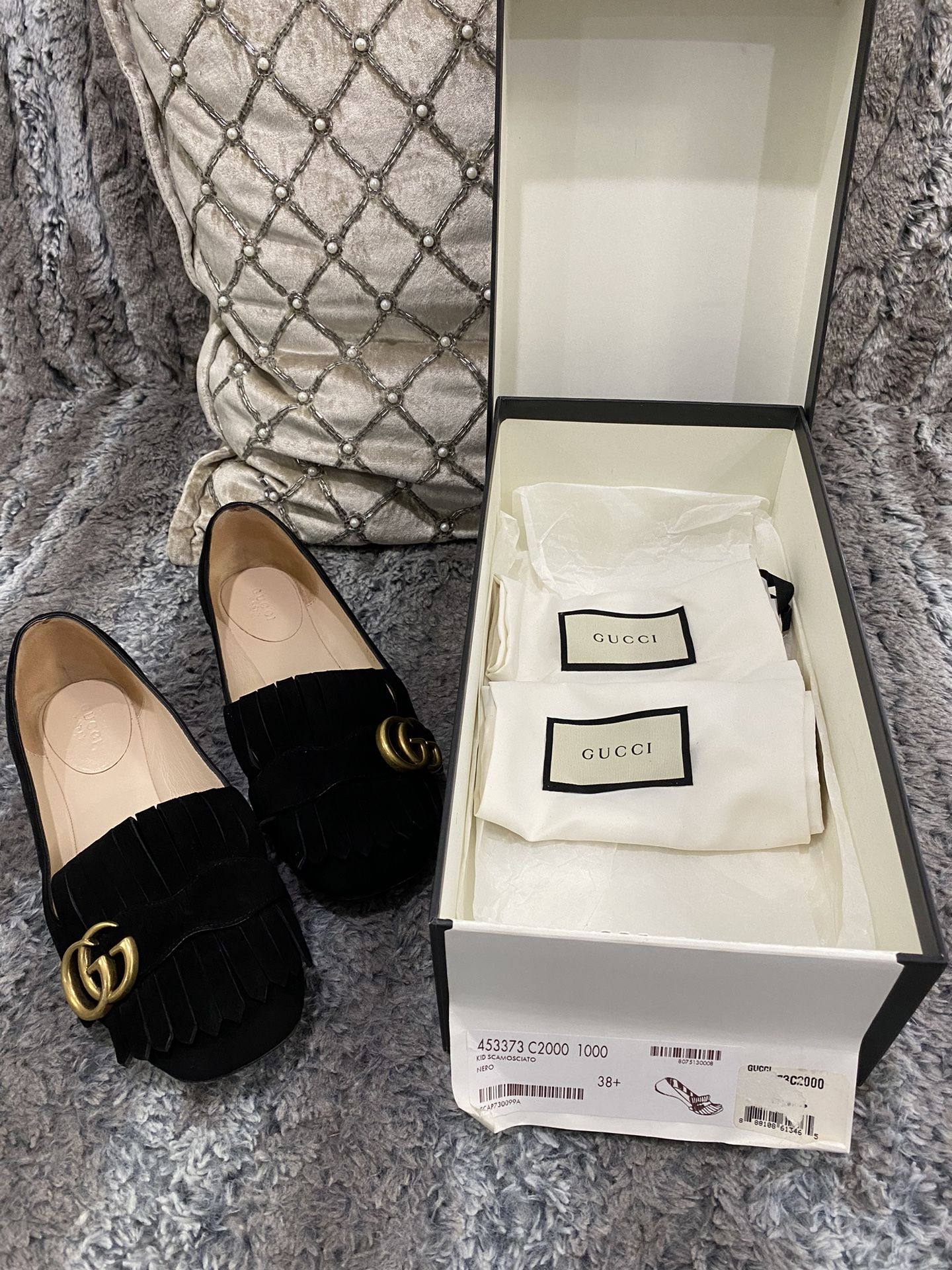 Authentic Gucci Marmont Suede Flat Shoes Size 38.5 