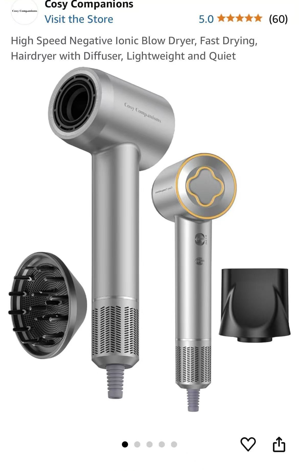 High Speed Negative Ionic Blow Dryer, Fast Drying, Hairdryer with Diffuser, Lightweight and Quiet