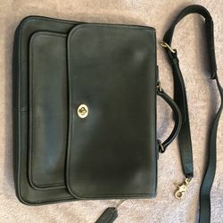 Coach All Leather Portfolio In Forest Green