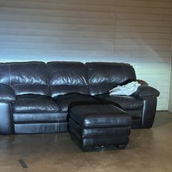 Genuine, Leather Couch, And Ottoman