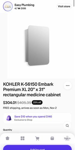 Kohler K-56150 Embark Premium XL Medicine Cabinet