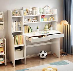 *NEW* White Study Desk with Bookshelf