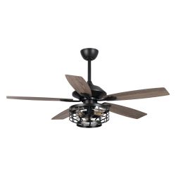 Parrot Uncle F6315Q110V 52" Matte Black Industrial Ceiling Fan with Caged Light & Remote