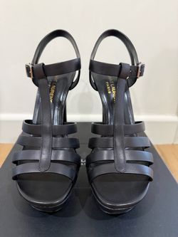 Saint Laurent Paris Brest Black Leather Platform Sandals – Size 38 – $325