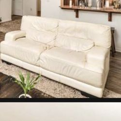 White  Italian Leather Sofa Couch 