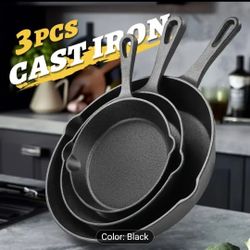 3 pcs Cast iron skillet BRAND NEW IN BOX..(Sizes in 2nd picture)