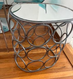 Mirrored Top Metal Circle Side Table