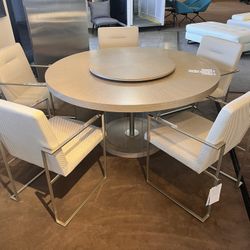 Michael AMINI(High-end) Washed Oak Pedestal Dining Table w/Lazy Susan