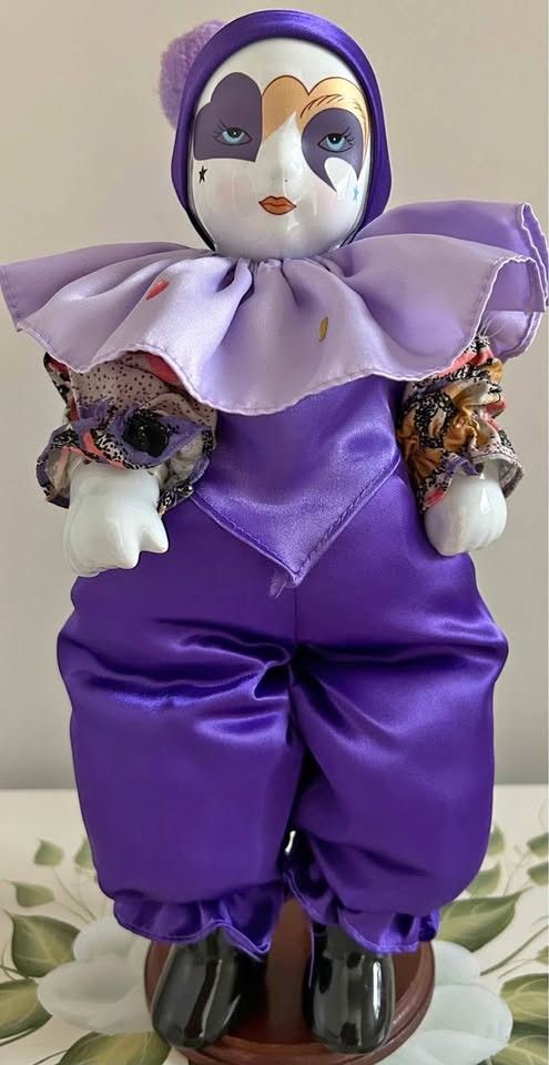 Porcelain German Clown Doll- 13" Tall