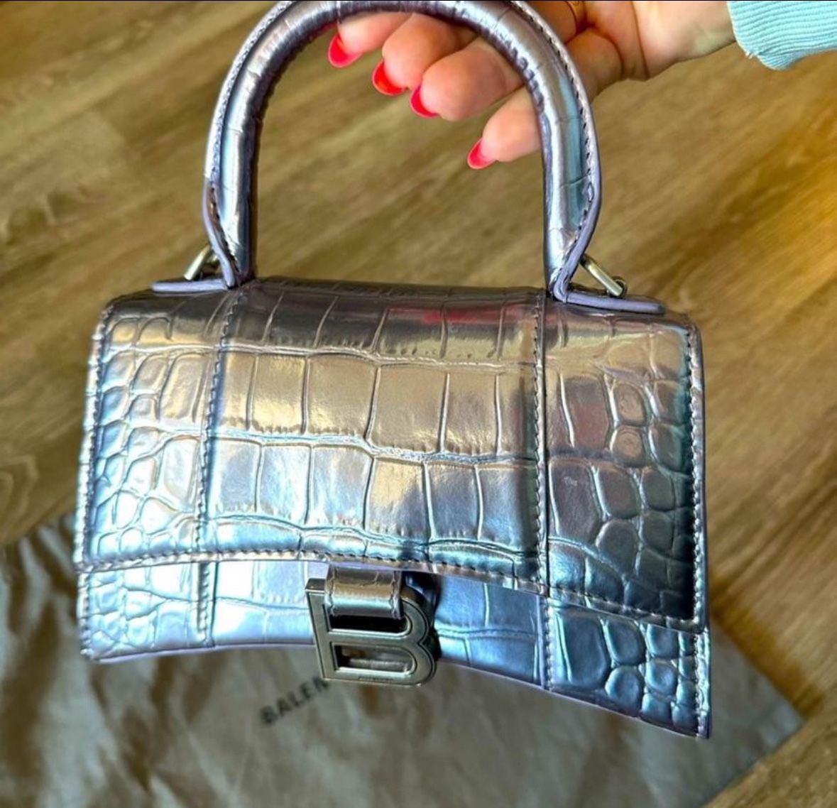 RARE Balenciaga Shiny Lilac Purple Calfskin Mini Hourglass Top Handle Bag XS