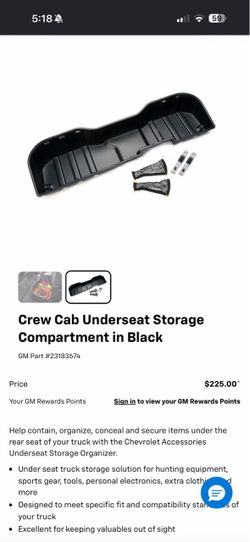 2007/2018 Chevy/gmc crew cab backseat storage compartment
