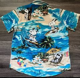 San Diego PADRES Shirt,Baseball Fan Blue Hawaiian Shirt,XL RARE Snoopy,Woodstock Surfing,Beach Lounging,Pinstripe Uniform,Gold Brown “SD” & Surfboard