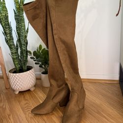 NWOT | Size 9 Tall OTK Brown Suede Boots, Block Heel, Pointed Toe (Pacific Beach)