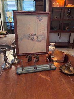 Home Decor Vintage, Brass Figurines, Shelf, Lenox Vase Etc