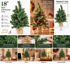 18" Mini Pine Christmas Tree, Unlit Artificial Tabletop Tree