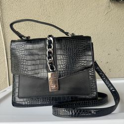 Aldo Cailla Black Croc-Embossed Crossbody Bag with Chain Detail