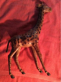 EXTRA LARGE LEATHER GIRAFFE FIGURE 18" TALL RARE COLLECTIBLE