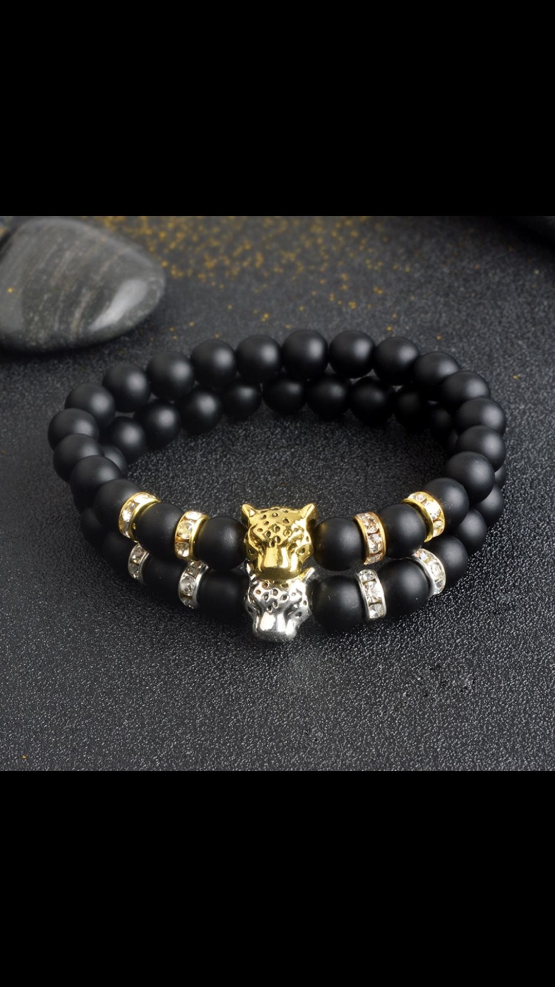 [2 bracelets] natural stone Beads men bracelets Lucky Charm Matte Black Natural stone Tiger. Bracele