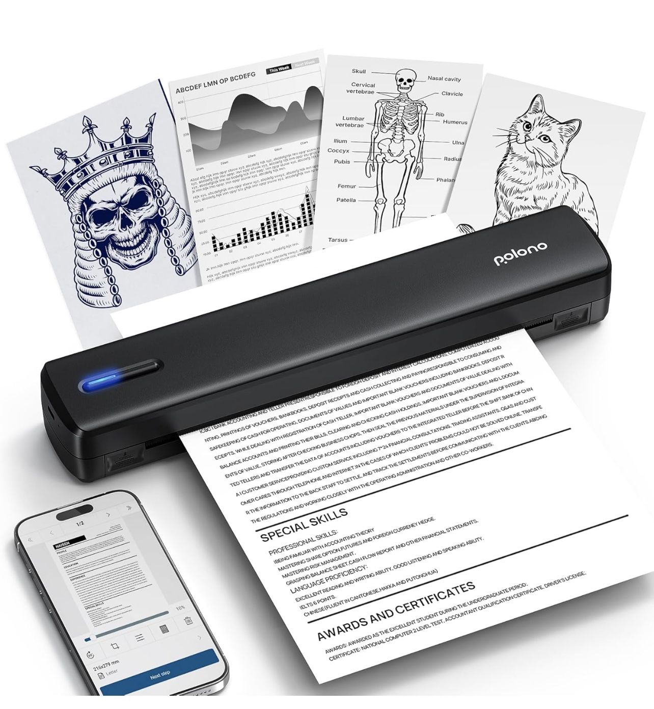 Portable Printer, D810 Inkless Bluetooth Thermal Printer Wireless- Black 