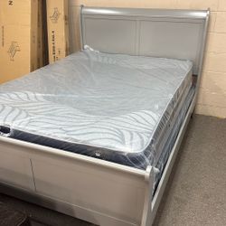  NEW QUEEN BED FRAME SOLID WOOD AND MATTRESS CAMA DE MADERA CON COLCHÓN 