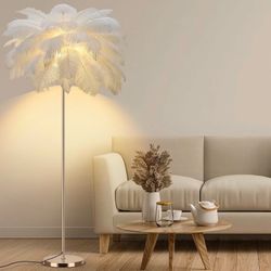 Feather Floor Lamp for Living Room, Fluffy Ostrich Feathers Lamp