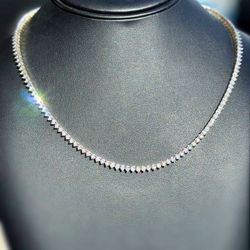 10k solid yellow gold 3CTW Natural Diamond Tennis Necklace illusion set 18” chain 3.4mm