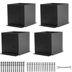 6x6 Post Base 4 Pcs, Post Brackets (Inner Size 5.5"x5.5"), Black X(423)
