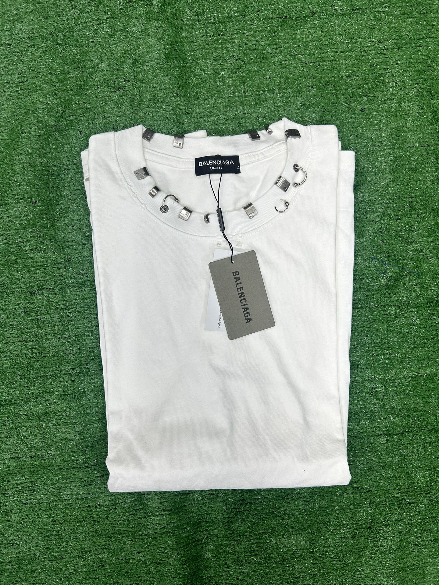 Balenciaga Pierced distressed-effect cotton T-shirt white 