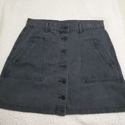 Sage The Label Black Denim Skirt Button Front With Pockets Size L