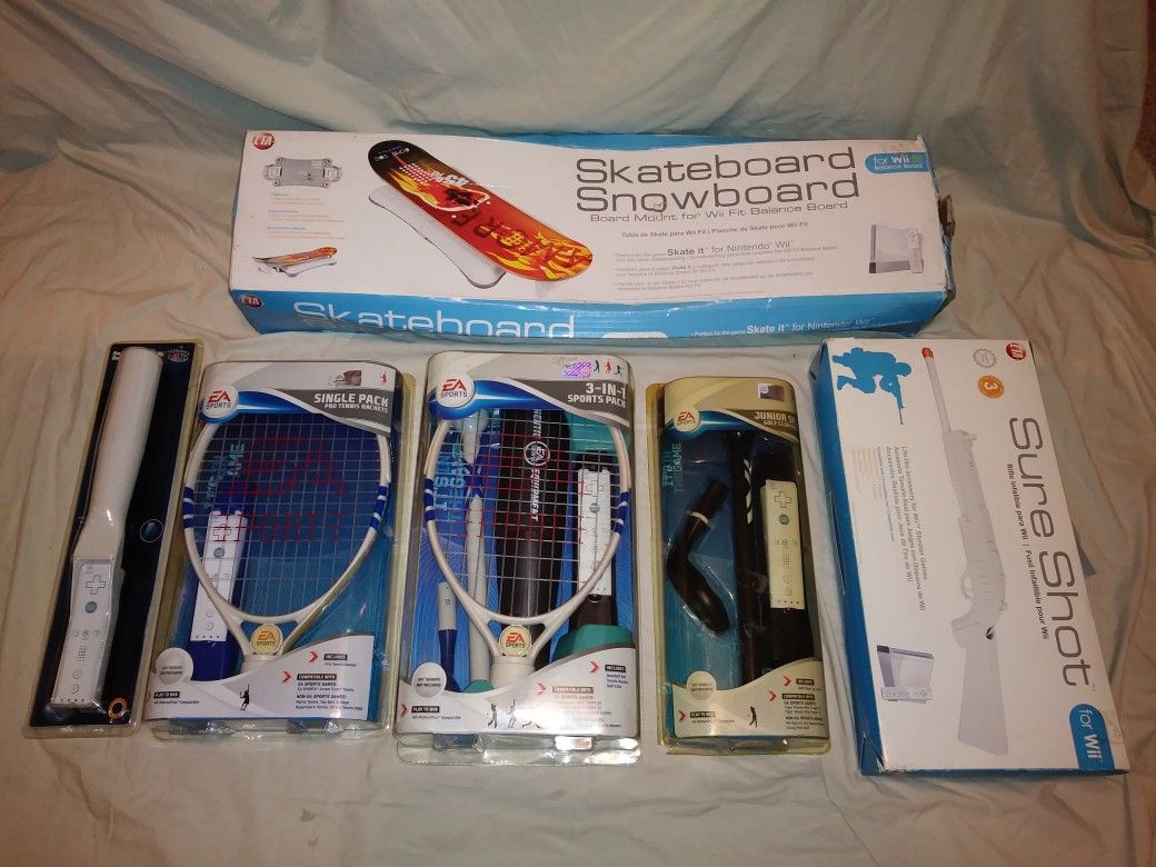 WII Lot Skateboard Snowboard Tennis Racket Sure Shot Rifle Bat Golf Clubs