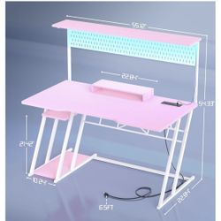Brand New LED PINK Gaming Desk 