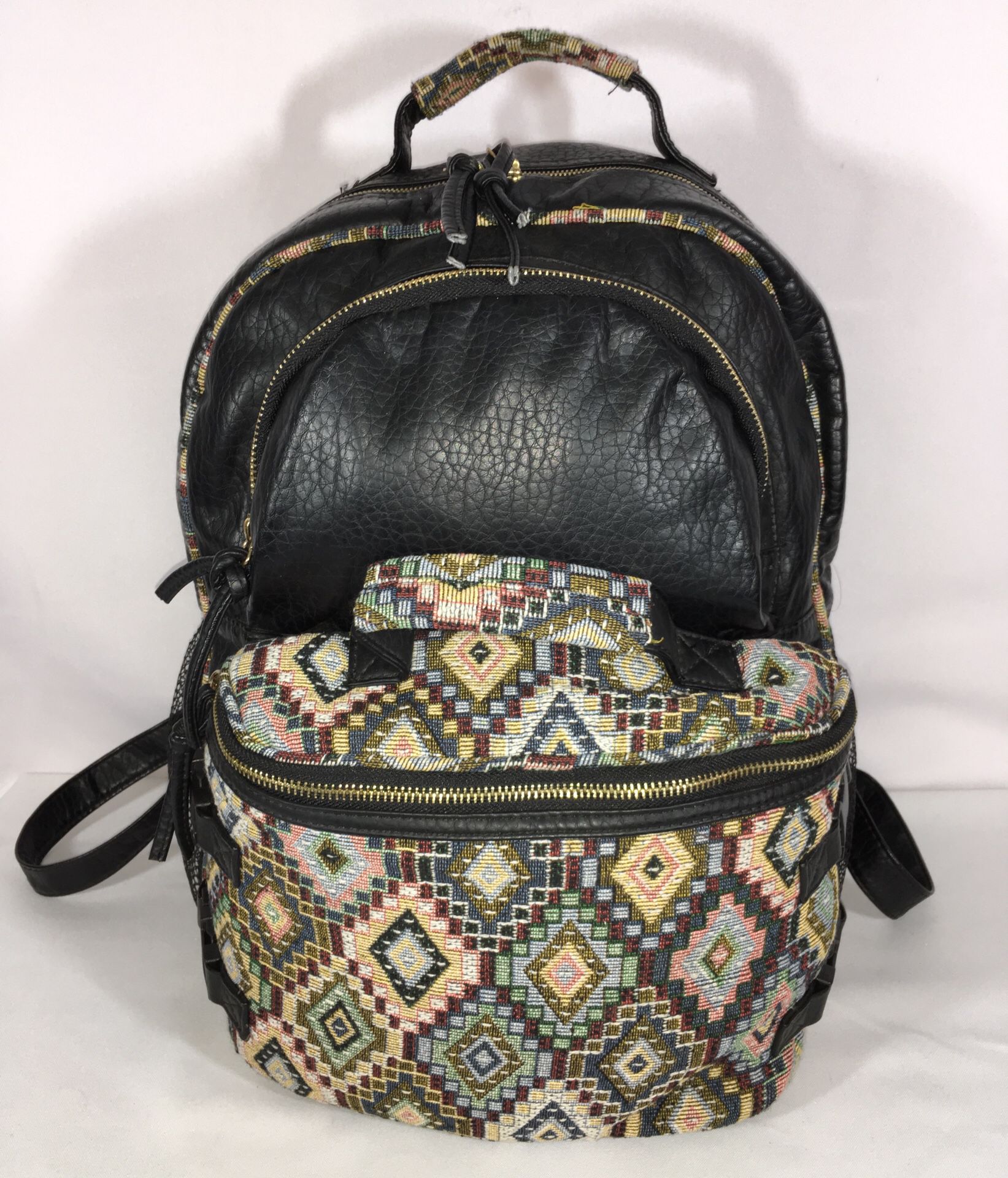 UNDER ONE SKY PRINT POCKET FAUX LEATHER BACKPACK