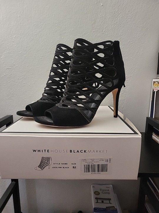 White House Black Market Jocelynn Black Peep Toe Bootie Size 9.5 Pre Owned