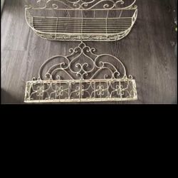 2 metal wall shelves for plants, 1 length 25, height 15, 2 length 29, height 19 and hanging flowerpot angel, all for $10!!!