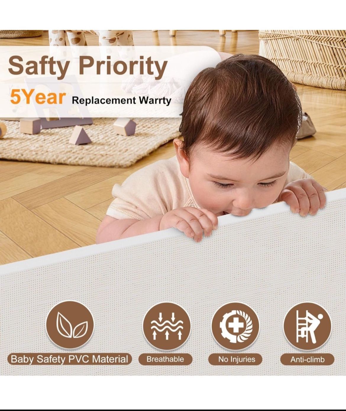 Upgrade 120 inch Retractable Baby Gates Extra Wide with Reinforced Strip Design to Prevent Crawling Through 10 Foot Retractable Dog Gate 34 Tall R Health Baby care