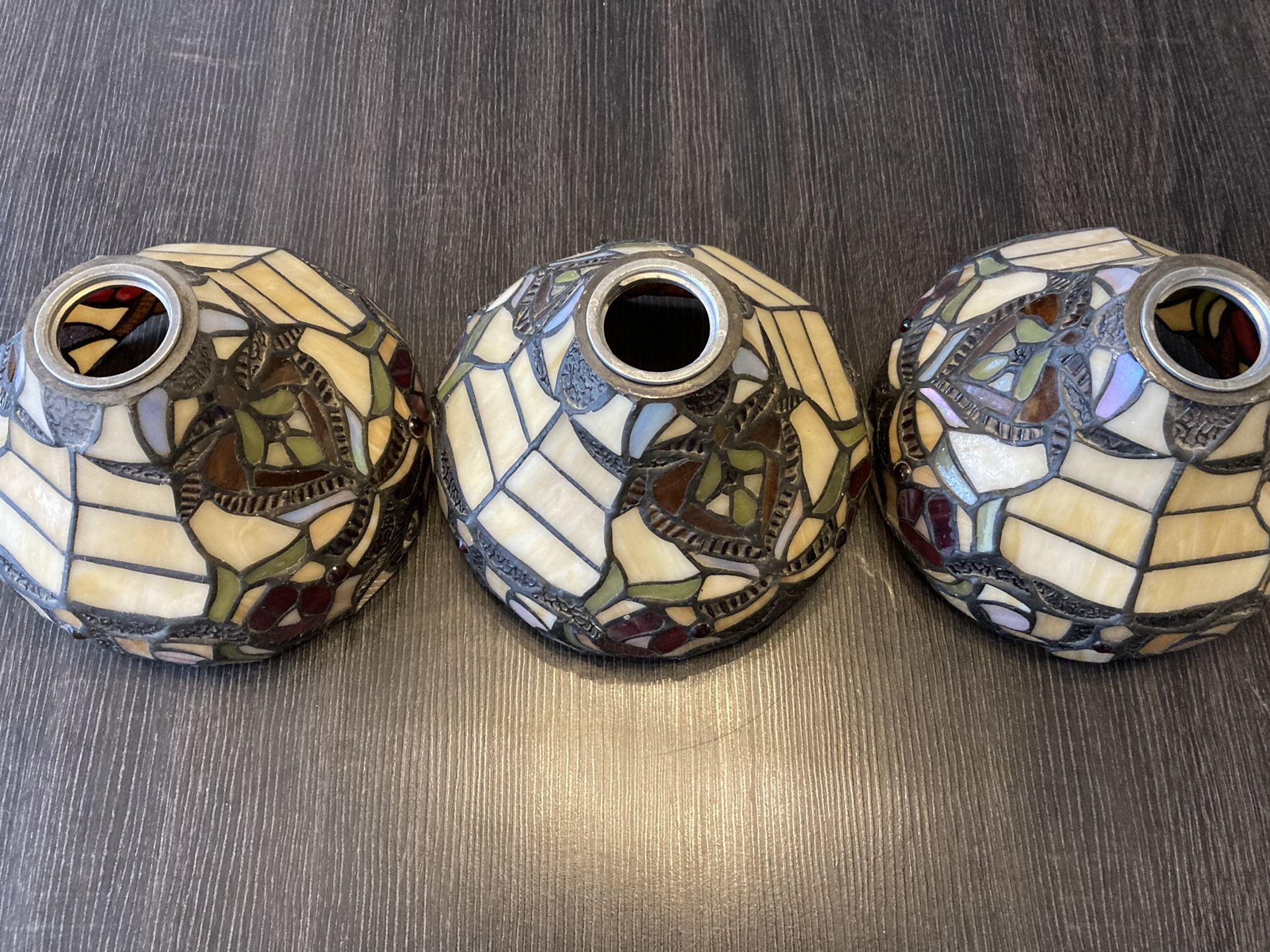 Set Of 3 Tiffany Style Stained Glass Shades