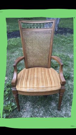 Vintage Italian Style Carved Walnut Cane Back Chair