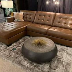 New Baskove Auburn Leather Sectional & Couch Sofa 