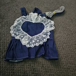 Girl dog, blue Jane dress harness with leash Size L (New).