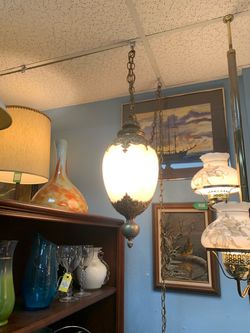 Mid Century White and Gold  Swag Lamp