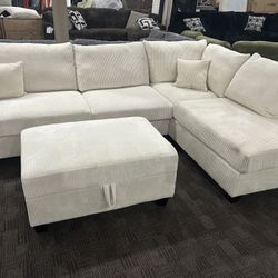 New Beige Cream Sofa And Ottoman 