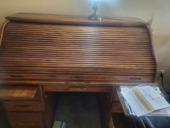 Classic antique wooden roll top office desk