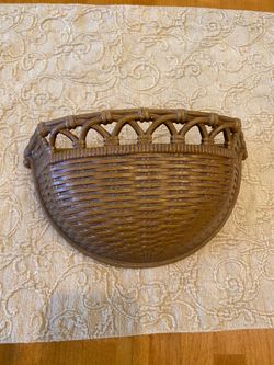 Vintage Homco plastic 1978 wall pocket . Faux wicker. 10 inches long x 5.25 inches tall x 3.5 deep