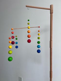 Haba nursery wooden mobile rainbow balls, made in Germany, and woof stand