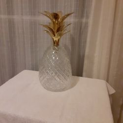 Antique Crystal And Brass Pineapple  14" Tall