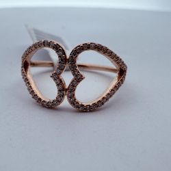 10K Rose Gold & Diamonds Double Heart Ring